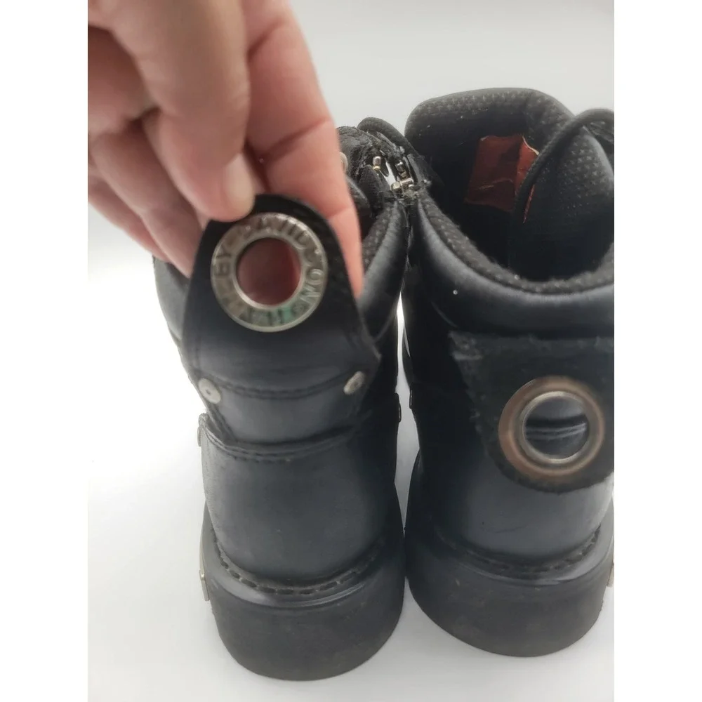 Harley Davidson 81639 Black Leather Biker Boots Side Zip Mens 9.5 Womens 11